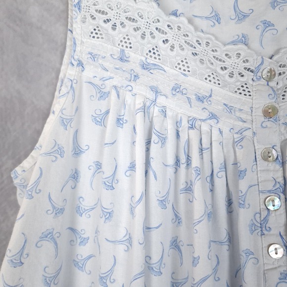 Eileen West Nightgown Womens Medium White Blue Floral Lace Sleeveless Ruffle - Picture 5 of 16